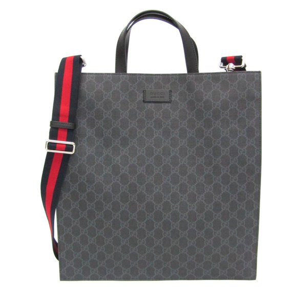 Gucci 495559 Men,Women GG Supreme,Leather Shoulder Bag,Tote Bag Black,Gray - Picture 1 of 12